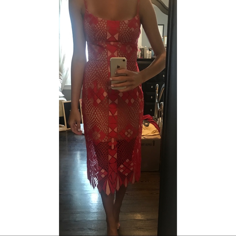 BCBG pink lace midi dress, size 0, never worn
